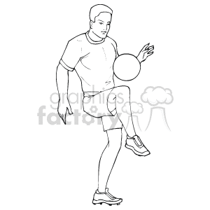 The clipart image shows a stylized illustration of a soccer player in action. The player is balancing a soccer ball on their knee, suggesting a moment during ball control or a trick. The image is a black and white line drawing.