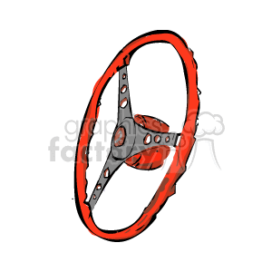This clipart image depicts a stylized car steering wheel. The steering wheel features a three-spoke design and appears to be encircled by a red outline, suggestive of motion or highlighting.