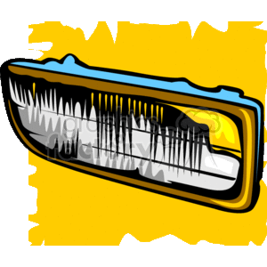 This clipart image depicts a stylized car headlight with a clear lens, visible bulb, and reflectors. The colors and details are enhanced for a vivid representation.