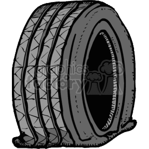 The clipart image is an illustration of a single car tire with a detailed tread pattern, which is flat.