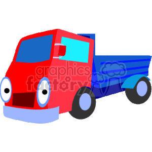 The clipart image features a simplistic, cartoon-style illustration of a heavy construction dump truck. The truck appears to have a red cab and a blue open-box bed, which is typically used to transport heavy materials such as sand, gravel, or demolition waste at a construction site.