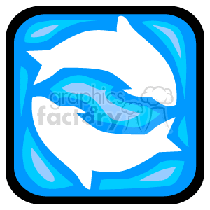 The clipart image depicts the astrological symbol for Pisces, one of the twelve zodiac signs. It features two fish swimming in opposite directions, encased within a square border with a light blue and white color scheme emphasizing the aquatic and dual nature of the Pisces sign.