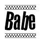 The image contains the text Babe in a bold, stylized font, with a checkered flag pattern bordering the top and bottom of the text.