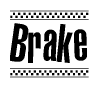 The clipart image displays the text Brake in a bold, stylized font. It is enclosed in a rectangular border with a checkerboard pattern running below and above the text, similar to a finish line in racing. 