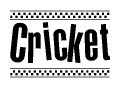The image contains the text Cricket in a bold, stylized font, with a checkered flag pattern bordering the top and bottom of the text.