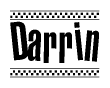 The clipart image displays the text Darrin in a bold, stylized font. It is enclosed in a rectangular border with a checkerboard pattern running below and above the text, similar to a finish line in racing. 