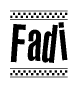 The clipart image displays the text Fadi in a bold, stylized font. It is enclosed in a rectangular border with a checkerboard pattern running below and above the text, similar to a finish line in racing. 