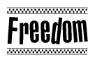 The clipart image displays the text Freedom in a bold, stylized font. It is enclosed in a rectangular border with a checkerboard pattern running below and above the text, similar to a finish line in racing. 