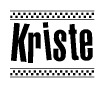 The image contains the text Kriste in a bold, stylized font, with a checkered flag pattern bordering the top and bottom of the text.