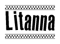 The image contains the text Litanna in a bold, stylized font, with a checkered flag pattern bordering the top and bottom of the text.