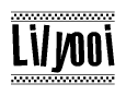 The clipart image displays the text Lilyooi in a bold, stylized font. It is enclosed in a rectangular border with a checkerboard pattern running below and above the text, similar to a finish line in racing. 