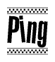 The image contains the text Ping in a bold, stylized font, with a checkered flag pattern bordering the top and bottom of the text.