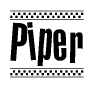 The image contains the text Piper in a bold, stylized font, with a checkered flag pattern bordering the top and bottom of the text.