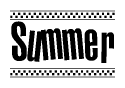 The clipart image displays the text Summer in a bold, stylized font. It is enclosed in a rectangular border with a checkerboard pattern running below and above the text, similar to a finish line in racing. 