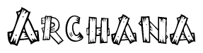 The clipart image shows the name Archana stylized to look as if it has been constructed out of wooden planks or logs. Each letter is designed to resemble pieces of wood.