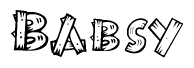 The image contains the name Babsy written in a decorative, stylized font with a hand-drawn appearance. The lines are made up of what appears to be planks of wood, which are nailed together
