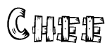 The clipart image shows the name Chee stylized to look like it is constructed out of separate wooden planks or boards, with each letter having wood grain and plank-like details.