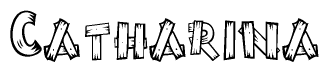 The clipart image shows the name Catharina stylized to look like it is constructed out of separate wooden planks or boards, with each letter having wood grain and plank-like details.