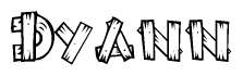 The image contains the name Dyann written in a decorative, stylized font with a hand-drawn appearance. The lines are made up of what appears to be planks of wood, which are nailed together