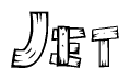 The clipart image shows the name Jet stylized to look like it is constructed out of separate wooden planks or boards, with each letter having wood grain and plank-like details.
