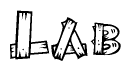 The clipart image shows the name Lab stylized to look as if it has been constructed out of wooden planks or logs. Each letter is designed to resemble pieces of wood.