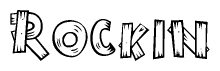 The image contains the name Rockin written in a decorative, stylized font with a hand-drawn appearance. The lines are made up of what appears to be planks of wood, which are nailed together