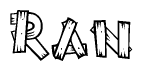 The clipart image shows the name Ran stylized to look like it is constructed out of separate wooden planks or boards, with each letter having wood grain and plank-like details.