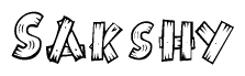 The clipart image shows the name Sakshy stylized to look like it is constructed out of separate wooden planks or boards, with each letter having wood grain and plank-like details.