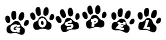The image shows a series of animal paw prints arranged in a horizontal line. Each paw print contains a letter, and together they spell out the word Gospel.