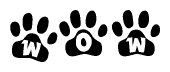 The image shows a row of animal paw prints, each containing a letter. The letters spell out the word Wow within the paw prints.