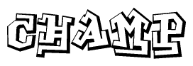 The image is a stylized representation of the letters Champ designed to mimic the look of graffiti text. The letters are bold and have a three-dimensional appearance, with emphasis on angles and shadowing effects.