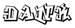 The clipart image depicts the word Dank in a style reminiscent of graffiti. The letters are drawn in a bold, block-like script with sharp angles and a three-dimensional appearance.