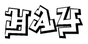 The image is a stylized representation of the letters Hay designed to mimic the look of graffiti text. The letters are bold and have a three-dimensional appearance, with emphasis on angles and shadowing effects.