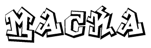 The image is a stylized representation of the letters Macka designed to mimic the look of graffiti text. The letters are bold and have a three-dimensional appearance, with emphasis on angles and shadowing effects.