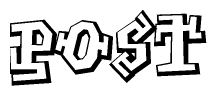 The image is a stylized representation of the letters Post designed to mimic the look of graffiti text. The letters are bold and have a three-dimensional appearance, with emphasis on angles and shadowing effects.