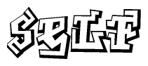 The clipart image depicts the word Self in a style reminiscent of graffiti. The letters are drawn in a bold, block-like script with sharp angles and a three-dimensional appearance.
