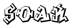 The clipart image depicts the word Soak in a style reminiscent of graffiti. The letters are drawn in a bold, block-like script with sharp angles and a three-dimensional appearance.