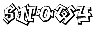 The clipart image depicts the word Snowy in a style reminiscent of graffiti. The letters are drawn in a bold, block-like script with sharp angles and a three-dimensional appearance.