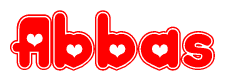 The image displays the word Abbas written in a stylized red font with hearts inside the letters.