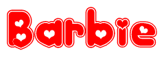 The image is a clipart featuring the word Barbie written in a stylized font with a heart shape replacing inserted into the center of each letter. The color scheme of the text and hearts is red with a light outline.