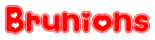 The image is a clipart featuring the word Brunions written in a stylized font with a heart shape replacing inserted into the center of each letter. The color scheme of the text and hearts is red with a light outline.