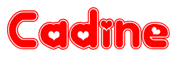 The image is a clipart featuring the word Cadine written in a stylized font with a heart shape replacing inserted into the center of each letter. The color scheme of the text and hearts is red with a light outline.