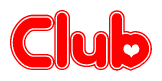 The image is a clipart featuring the word Club written in a stylized font with a heart shape replacing inserted into the center of each letter. The color scheme of the text and hearts is red with a light outline.