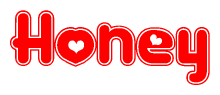 The image displays the word Honey written in a stylized red font with hearts inside the letters.