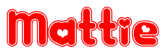 The image is a clipart featuring the word Mattie written in a stylized font with a heart shape replacing inserted into the center of each letter. The color scheme of the text and hearts is red with a light outline.