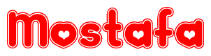 The image displays the word Mostafa written in a stylized red font with hearts inside the letters.