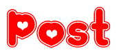 The image displays the word Post written in a stylized red font with hearts inside the letters.