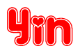 The image is a clipart featuring the word Yin written in a stylized font with a heart shape replacing inserted into the center of each letter. The color scheme of the text and hearts is red with a light outline.