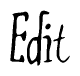 The image is a stylized text or script that reads 'Edit' in a cursive or calligraphic font.