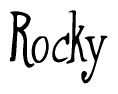 The image contains the word 'Rocky' written in a cursive, stylized font.